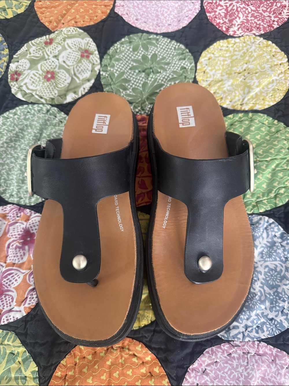 FITFLOP GEN-FF Buckle Leather Toe-Post Sandals Womens 6 Chunky Black HE7-001 - Picture 2 of 6